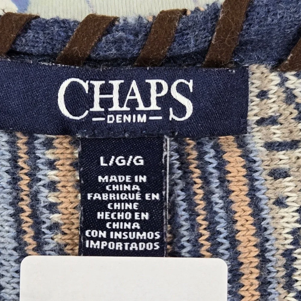 Chaps Denim Women Sweatshirt‎ L Blue Striped Boho 3/4 Sleeve